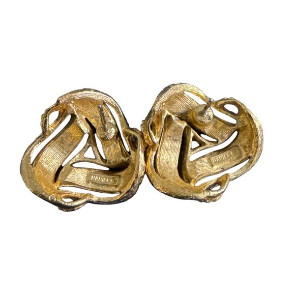 Vintage Napier Love Knot Gold Tone Button Stud Earrings - Picture 2 of 7